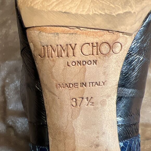 Jimmy Choo Metallic Leather Snakeskin Pumps 3.5" Heels Women's 37.5 US‎ Size 7.5 - Picture 9 of 9